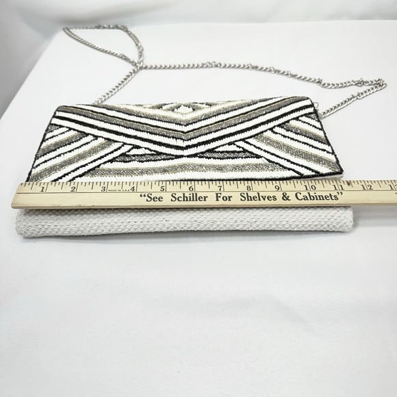 America & Beyond‎ Beaded Chevron Clutch Crossbody Bag White Gold Black NWOT